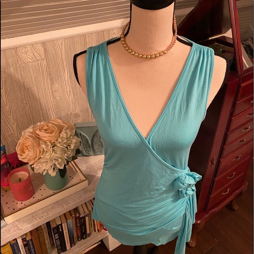 NWT *Tiffany-Blue* Boston Proper Faux Wrap TOP Sz S